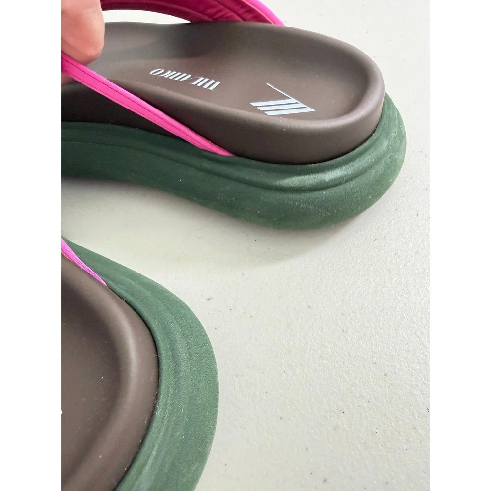 The Attico Padded Platform Flip Flop Sandals Pink Satin Brown Green Size EU 38.5